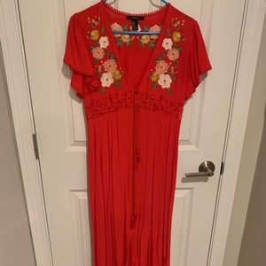 Red maxi floral dress